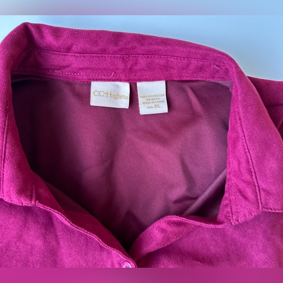 Vintage CC Hughes Maroon Pink Faux Suede Long Sleeve Button Up Shirt Women’s XL - Picture 2 of 5
